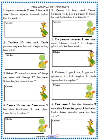 2. Sınıf Matematik Para Problemleri Etkinliği 5